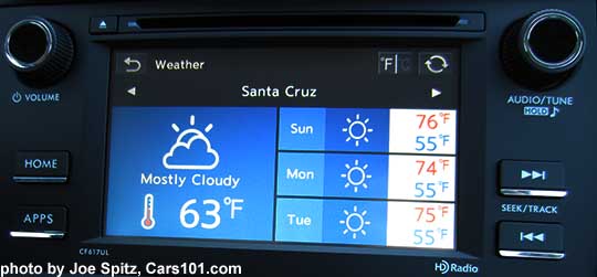 2016 Subaru Forester 2.5i model's 6.2" audio system at the Starlink app weather screen