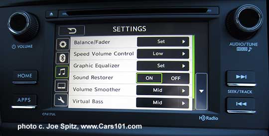 2016 Subaru Forester 2.5i model's 6.2" audio system  at the audio setup adjustment screen