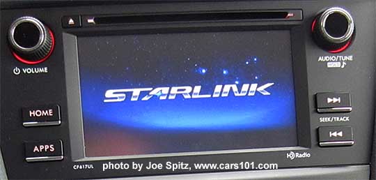 Subaru Starlink app shown at start up. Starlink app is free weather, news, music.. android and iphone