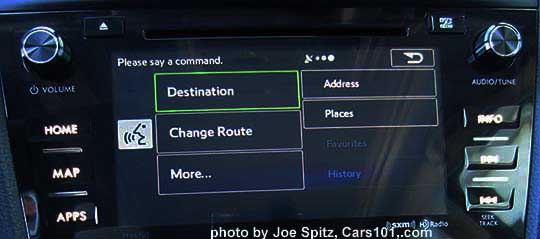 2016 Forester 7" audio Navigation destination screen. 3 years free annual map updates.