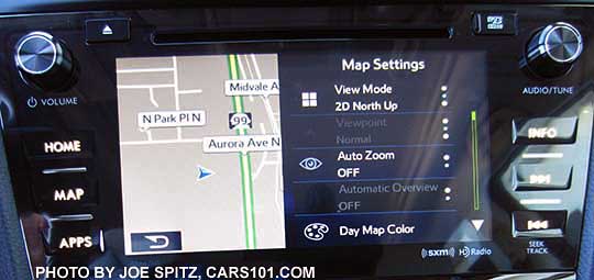2016 Forester 7" audio Navigation map settings screen. 3 years free annual map updates.