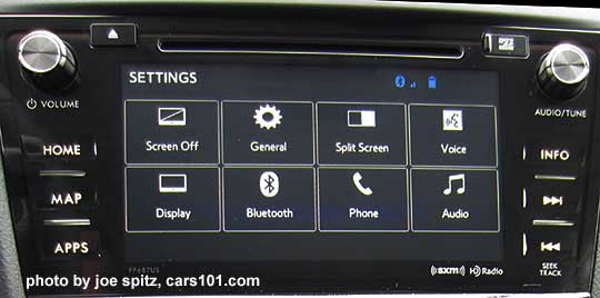 settings screen on the 2016 Forester 7" audio system on 2.5 Premium, Limited, Touring, 2.0XT Premium, 2.0XT Touring models