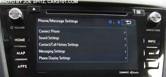 phone setup screen on the 2016 Forester 7" audio system
