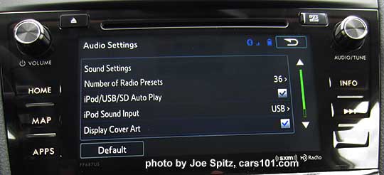 2016 Forester 7" audio system shown at audio setup screen