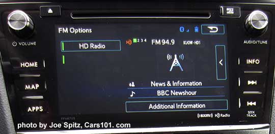 2016 Forester 7" audio system with FM and FM HD,  shown at HD off screen