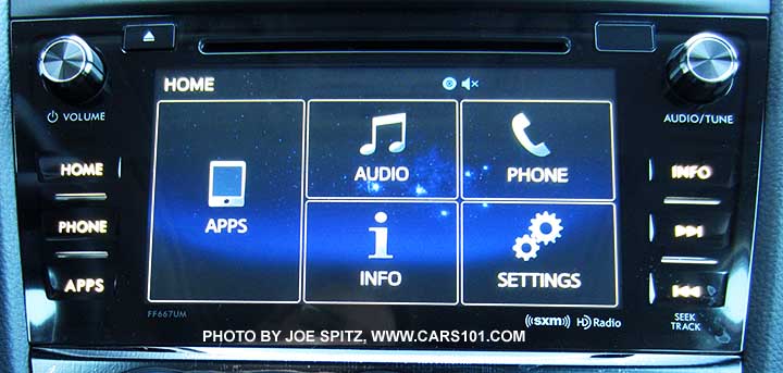 2016 Subaru Forester 7" audio system on 2.5 Premium, Limited, Touring, 2.0XT Premium, 2.0XT Touring models. Shown at the home screen.
