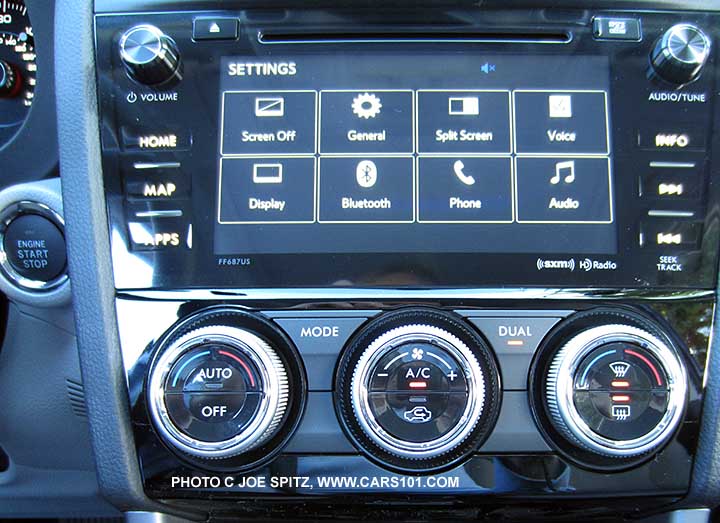 2016 Subaru Forester Touring dual front zone climate control, and 7" audio screen (at settings screen)