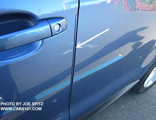 2016 Quartz Blue Forester with option door edge guards- driver's door shown