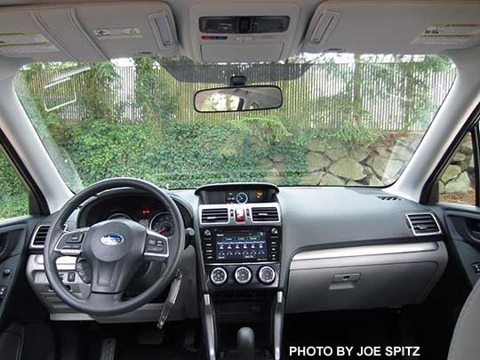 2016 Subaru Forester  2.5 Premium interior, silver shift surround. vinyl steering wheel