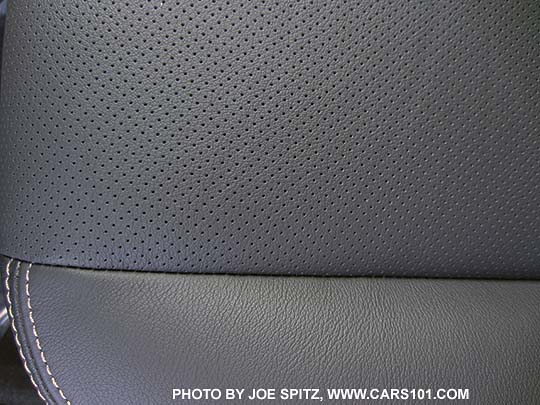 closeup of the 2016 Subaru Forester 2.0XT Touring perforated  black leather with silver stitching
