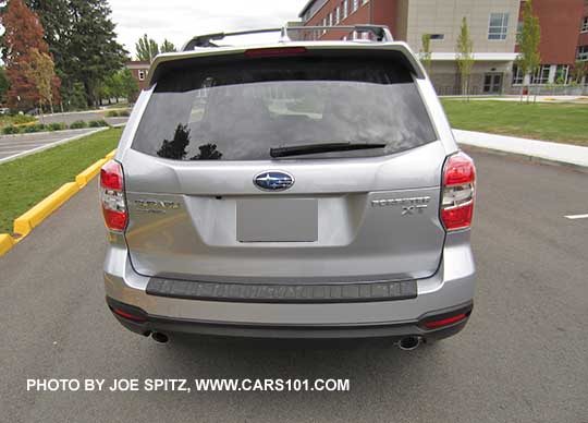 2016 Forester rear view, XT shown with rear spoiler, and optional rear bumper cover