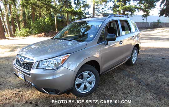 2016 Forester 2.5i base model with optional alloy wheel, roof rail value package. Burnished bronze shown