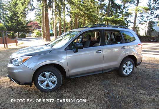 2016 Forester 2.5i base model with opotional alloy wheel, roof rail value package. Burnished bronze shown. Notice the windiows, they dont have dark tint
