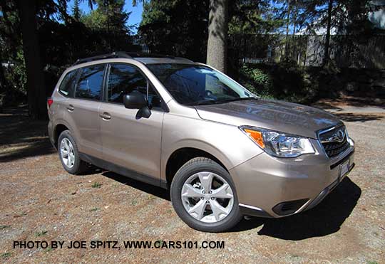 2016 Subaru Forester 2.5i base model with Optional Alloy Wheel Roof Rail package.  Unpainted black outside mirrors. Burnished bronze color shown.