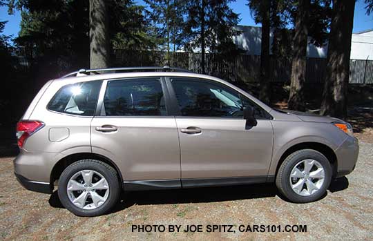 2016 Subaru Forester 2.5i base model with Optional Alloy Wheel Roof Rail package.  Notice the windows are not dark tinted.. Burnished bronze color shown.