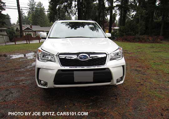 front view 2016 white Subaru Forester 2.0XT Premium with optional fog lights