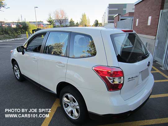 2016 Forester 2.5i base model- no roof rails, no alloy wheels. White shown