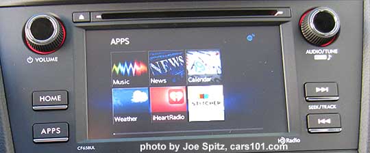 2018 and 2017 Subaru Forester 2.5i base model 6.2" audio screen with physical buttons showing the Starlink apps screen.