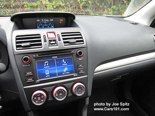 2018 and 2017 Subaru Forester 2.5i base model 6.2" audio with matte gray surround, shown on the Home screen
