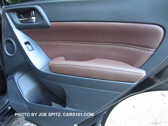 2018 and 2017 Subaru Forester rear passenger inner door panel with Saddle Brown leatherette door trim.