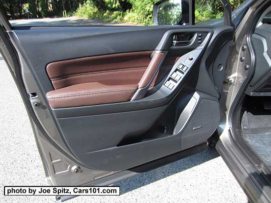 2017 Subaru Forester Touring front door inner panel with Memory seat buttons, saddle brown perforated leatherette door insert