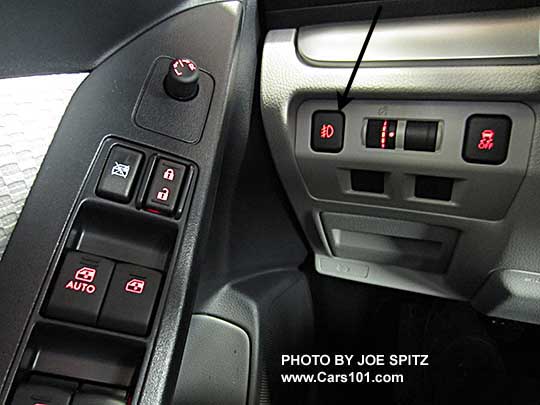 2018 and 2017 Forester 2.5i base model driver controls with optional fog light switch, all illuminated