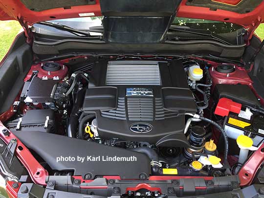 2018 and 2017 Subaru
                  Forester 2.0XT turbo engine. Photo by Karl Lindemuth
                  at Van Bortel Subaru