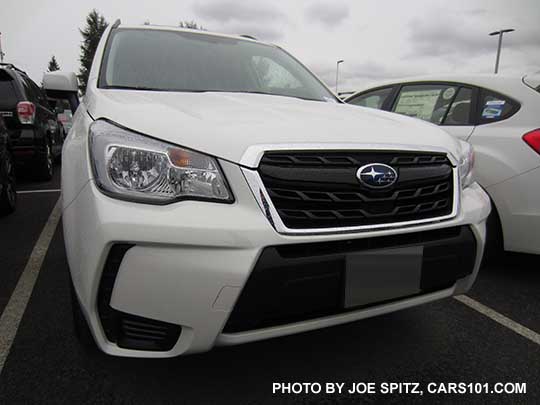 2018 and 2017 Subaru Forester 2.0XT Premium front view, crystal white color shown