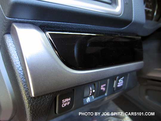 closeup of the 2018 and 2017 Subaru Forester black dash trim on 2.5i Limited and all 2.5i and 2.0XT Touring models