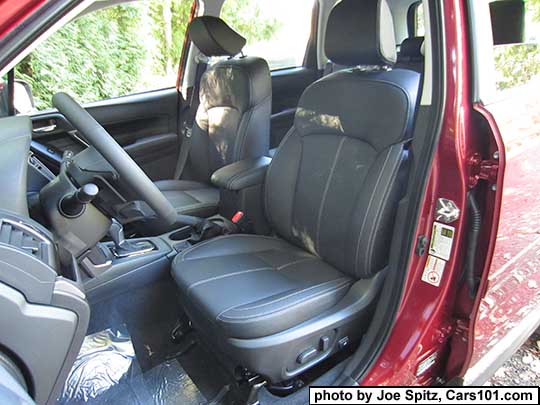 2018 and 2017 Subaru Forester 2.5i and XT Touring black leather interior, silver stitching, gloss black trim. XT shown with paddle shifter. Venetian red shown.