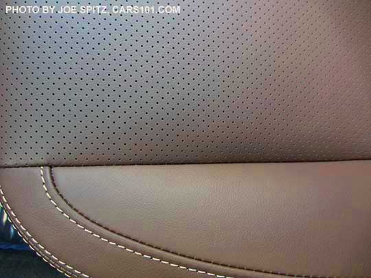 closeup of the 2018 and 2017 Subaru Forester saddle brown leather interior