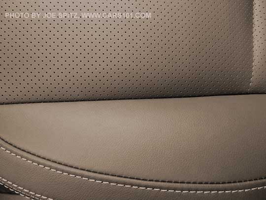 closeup of the 2018 and 2017 Subaru Forester saddle brown leather interior