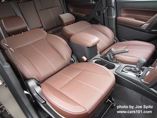 2017 Subaru Forester front seats all the way reclined as flat as they will go.  Touring model, Saddle brown leather shown.