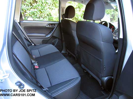 2018 and 2017 Subaru Forester 2.5i base model rear seat, black cloth shown