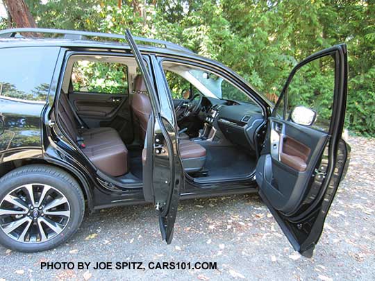 2018 and 2017 Subaru Forester 2.0XT Touring saddle brown leather trimmed front and back seats. The 18" wheels are XT only