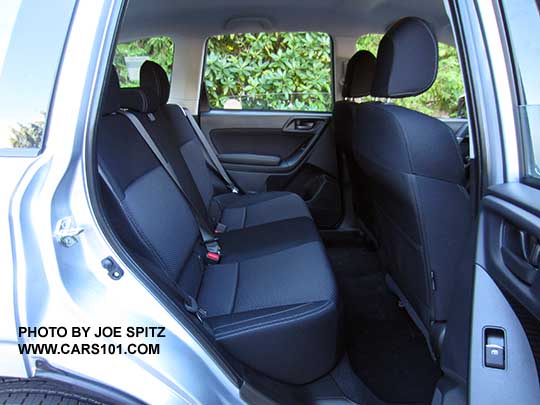 2018 and 2017 Subaru Forester 2.5i base model rear seat, black cloth shown