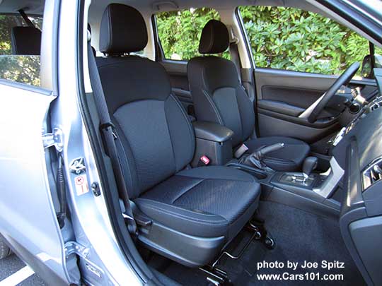 2018 and 2017 Subaru Forester 2.5 base model black cloth front seats, ice silver car shown