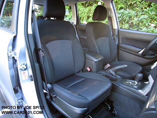 2018 and 2017 Subaru Forester 2.5 base model black cloth front seats, ice silver car shown