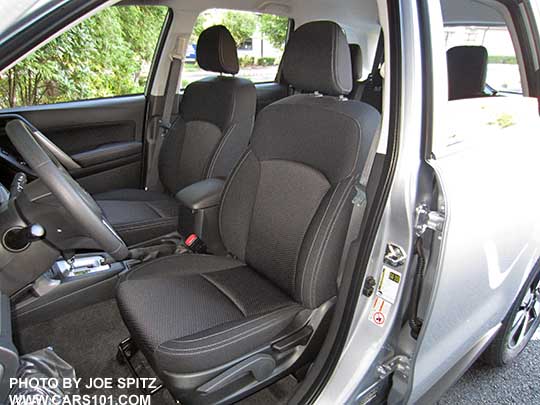 2017 Subaru Forester 2.5 base model black cloth front seats, ice silver car shown