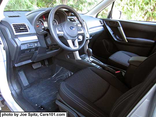 2017 Subaru Forester 2.5 base model black cloth front seats, silver dash trim