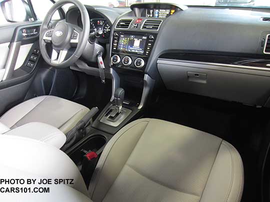 2018 and 2017 Subaru
                  Forester Limited interior, platinum gray leather
                  trimmed interior with gloss back dash trim and silver
                  shift surround