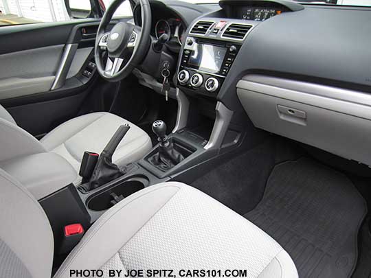 2018 and 2017 Subaru Forester Premium, manual transmission,  platinum gray interior