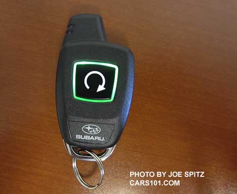 2018 and 2017 Subaru Forester optional remote engine start long range fobs lights up and beeps when activated. One fob shown