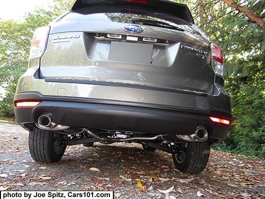 2018 and  2017 Subaru Forester 2.0XT rear view with dual exhaust tips