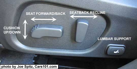 2018 and 2017 Subaru Forester driver's seat power controls