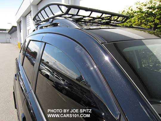 2018 and 2017 Subaru Forester optional side window deflectors and roof rack cargo basket