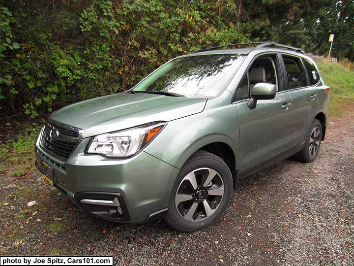 2017 Subaru Forester. Jasmine Green color. Limited model shown.