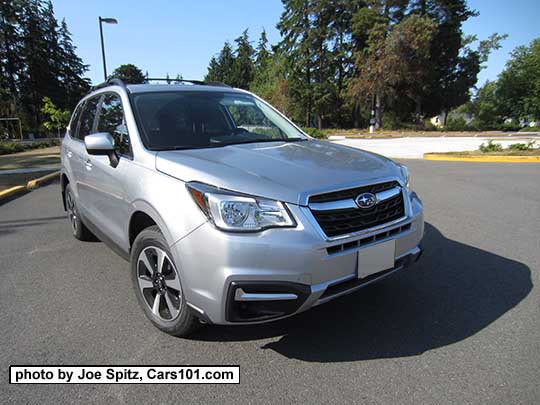 2018 and 2017 Forester Premium has body colored outside mirrors, new chrome fog light trim (no fog lights shown), new design 17" alloy wheels