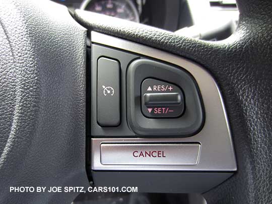 2018 and 2017 Subaru Forester cruise control on a 2.5i base and Premium model vinyl coated steering wheel.