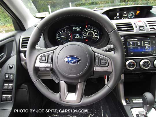 2018 and 2017 Subaru Forester 2.5i LIMITED leather wrapper steering wheel with left audio and bluetooth control, and right cruise controls